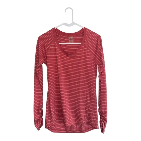 Calia by Carrie Underwood Coral White Striped Everyday Long Sleeve Tee Women's - Picture 2 of 6